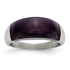 Stainless Steel Black Cat's Eye Fashion Ring with Brushed Finish - 6