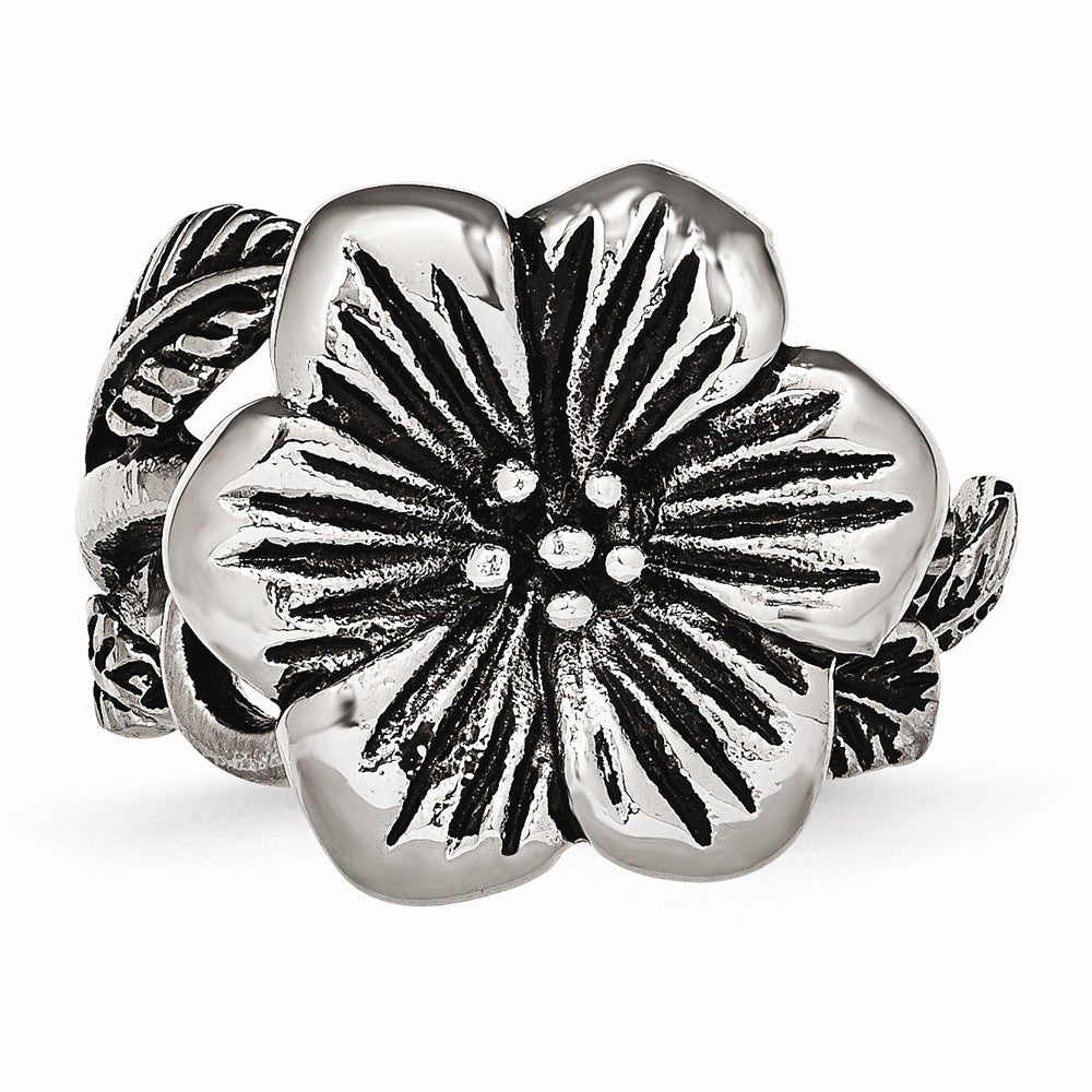 Sophia Jewelers Stainless Steel Antique Finish Flower Ring - 6 - 6