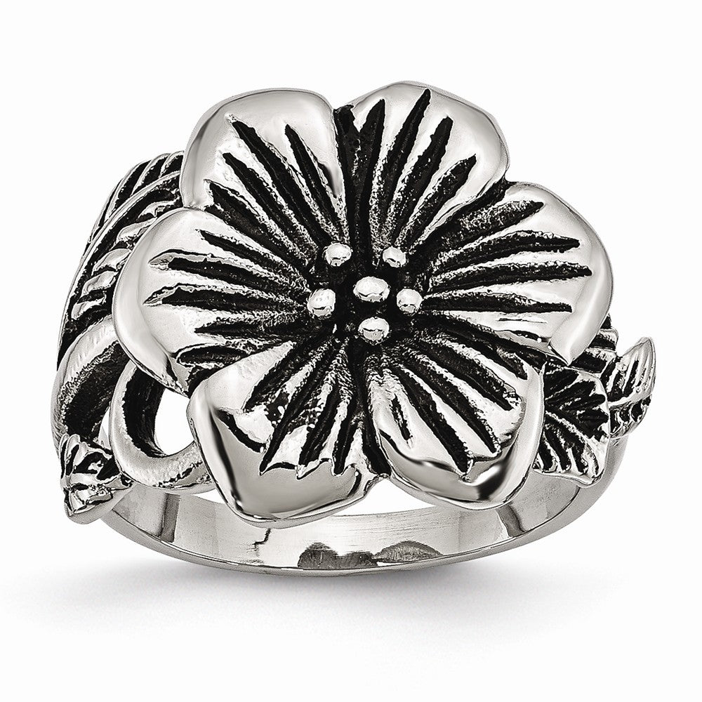 Sophia Jewelers Stainless Steel Antique Finish Flower Ring - 6 - 6