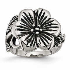 Sophia Jewelers Stainless Steel Antique Finish Flower Ring - 6 - 6