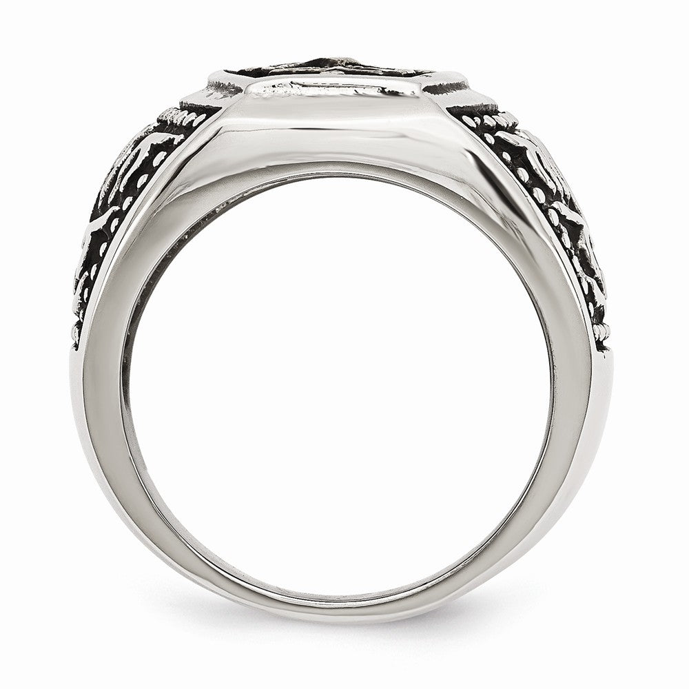 Stainless Steel Cross Ring with Antiqued Gold Tone Finish Secondary image