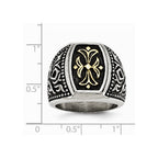Stainless Steel Antiqued & Yellow IP-plated Cross Ring