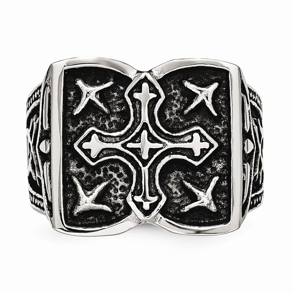 Sophia Jewelers Stainless Steel Antique Cross Ring with Polished Finish