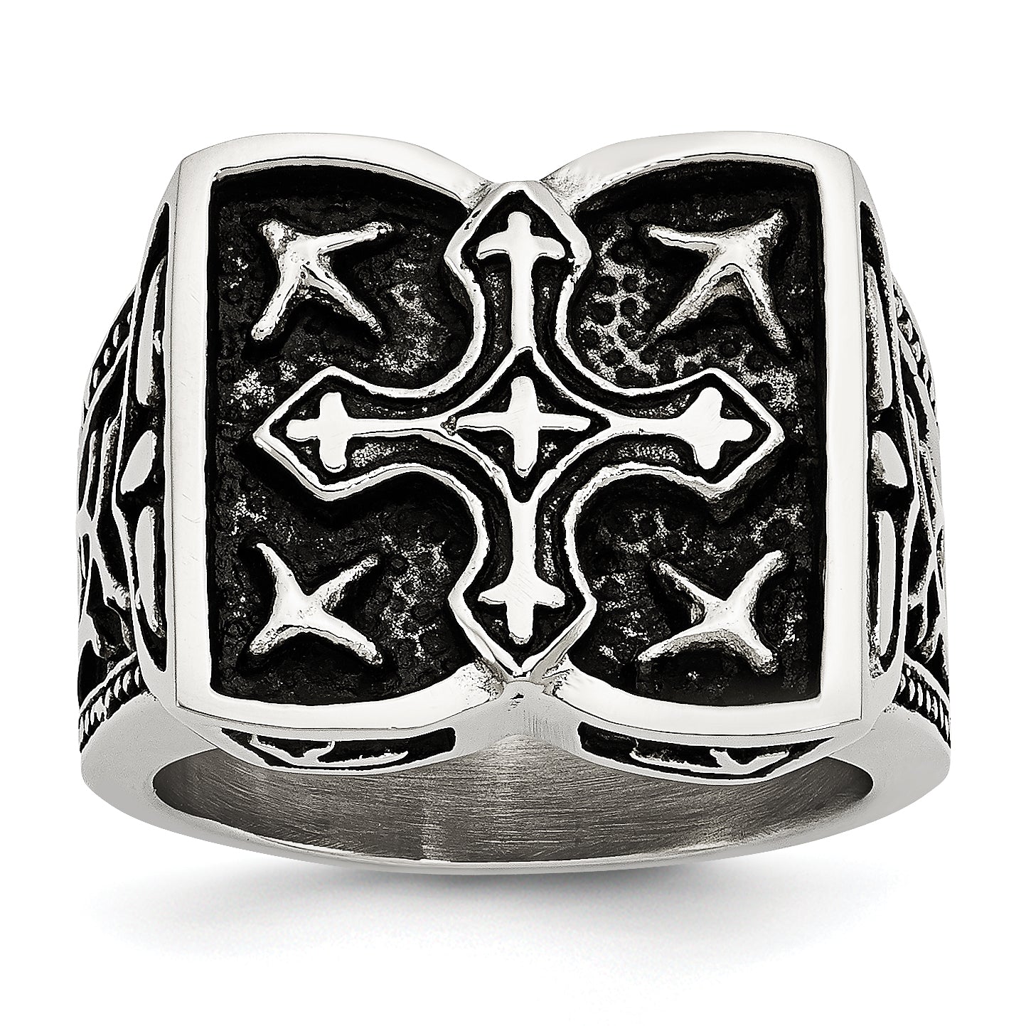 Stainless Steel Antiqued Cross Ring Main image