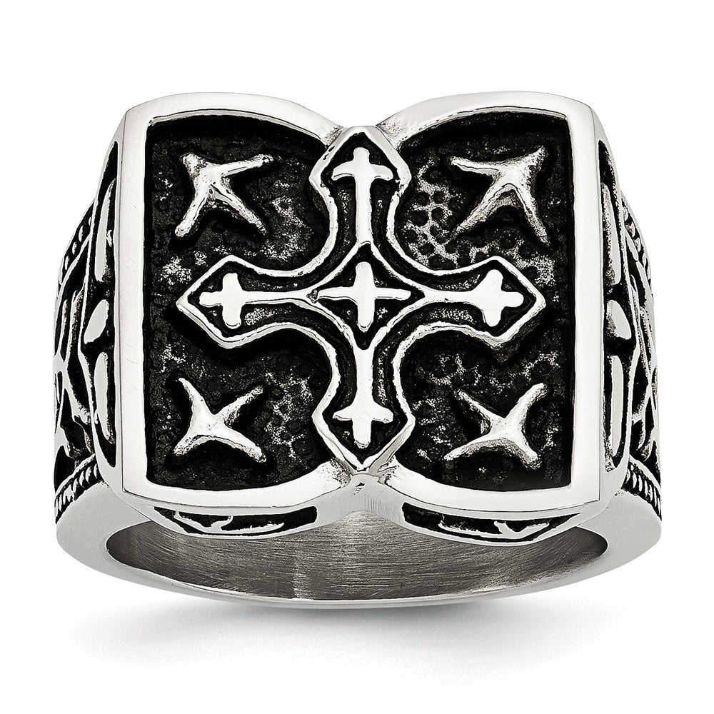 Sophia Jewelers Stainless Steel Antique Cross Ring with Polished Finish