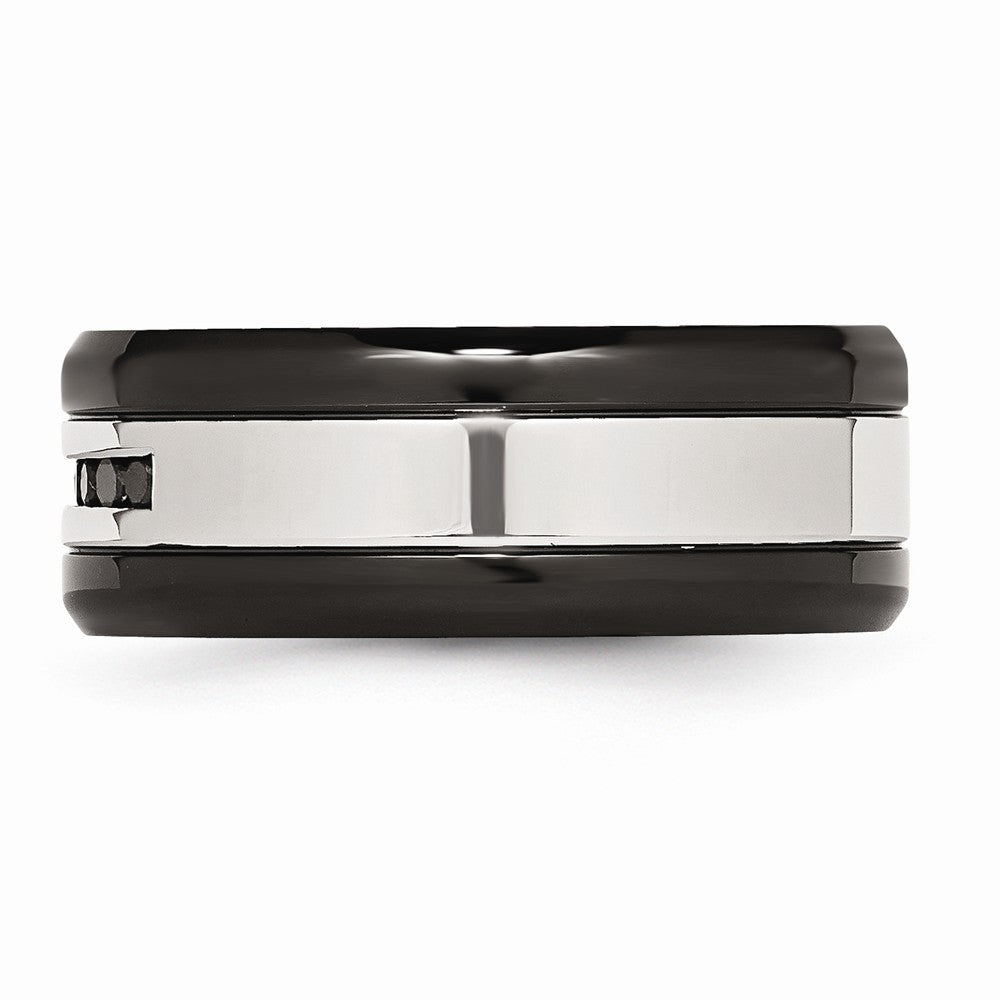 Sophia Jewelers Stainless Steel Wedding Band with Black Diamonds Polished Finish - 8