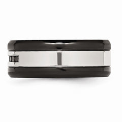 Sophia Jewelers Stainless Steel Wedding Band with Black Diamonds Polished Finish - 8
