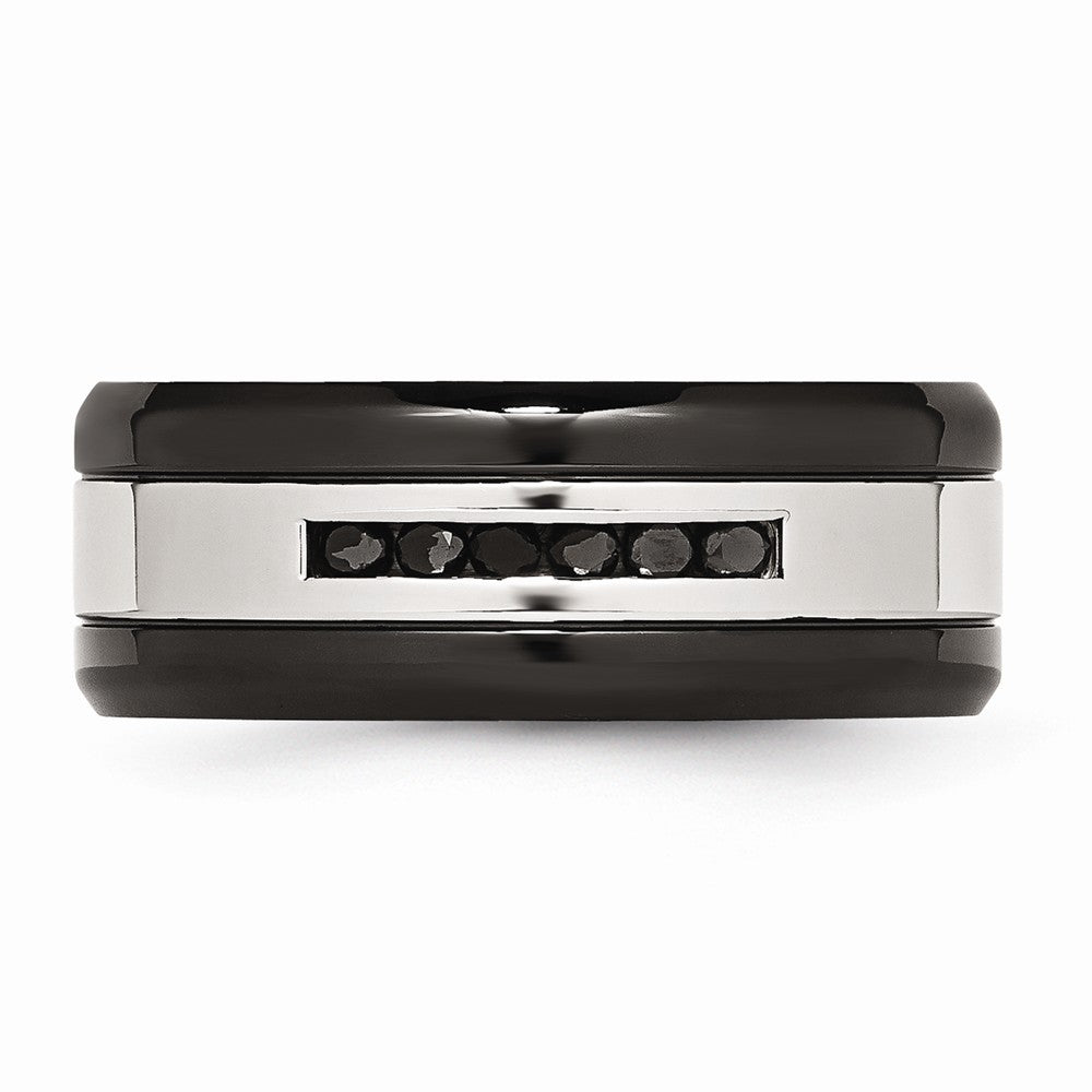 Sophia Jewelers Stainless Steel Wedding Band with Black Diamonds Polished Finish - 8