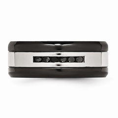 Sophia Jewelers Stainless Steel Wedding Band with Black Diamonds Polished Finish - 8