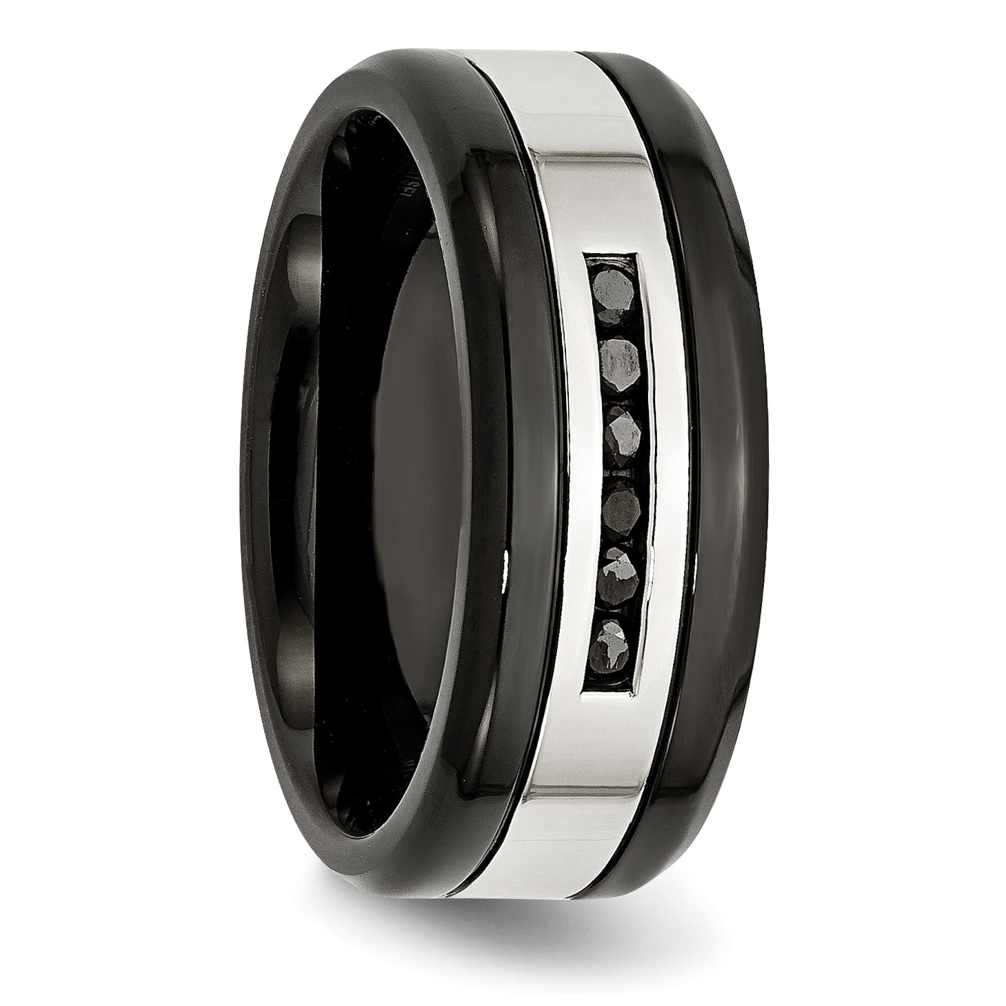 Stainless Steel Polished Black IP-plated 1/4 Carat Black Diamond 9mm Band