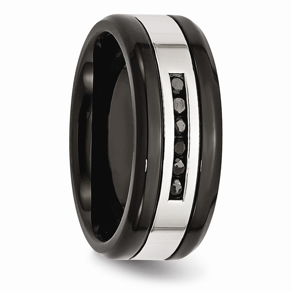 Sophia Jewelers Stainless Steel Wedding Band with Black Diamonds Polished Finish