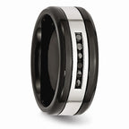 Sophia Jewelers Stainless Steel Wedding Band with Black Diamonds Polished Finish