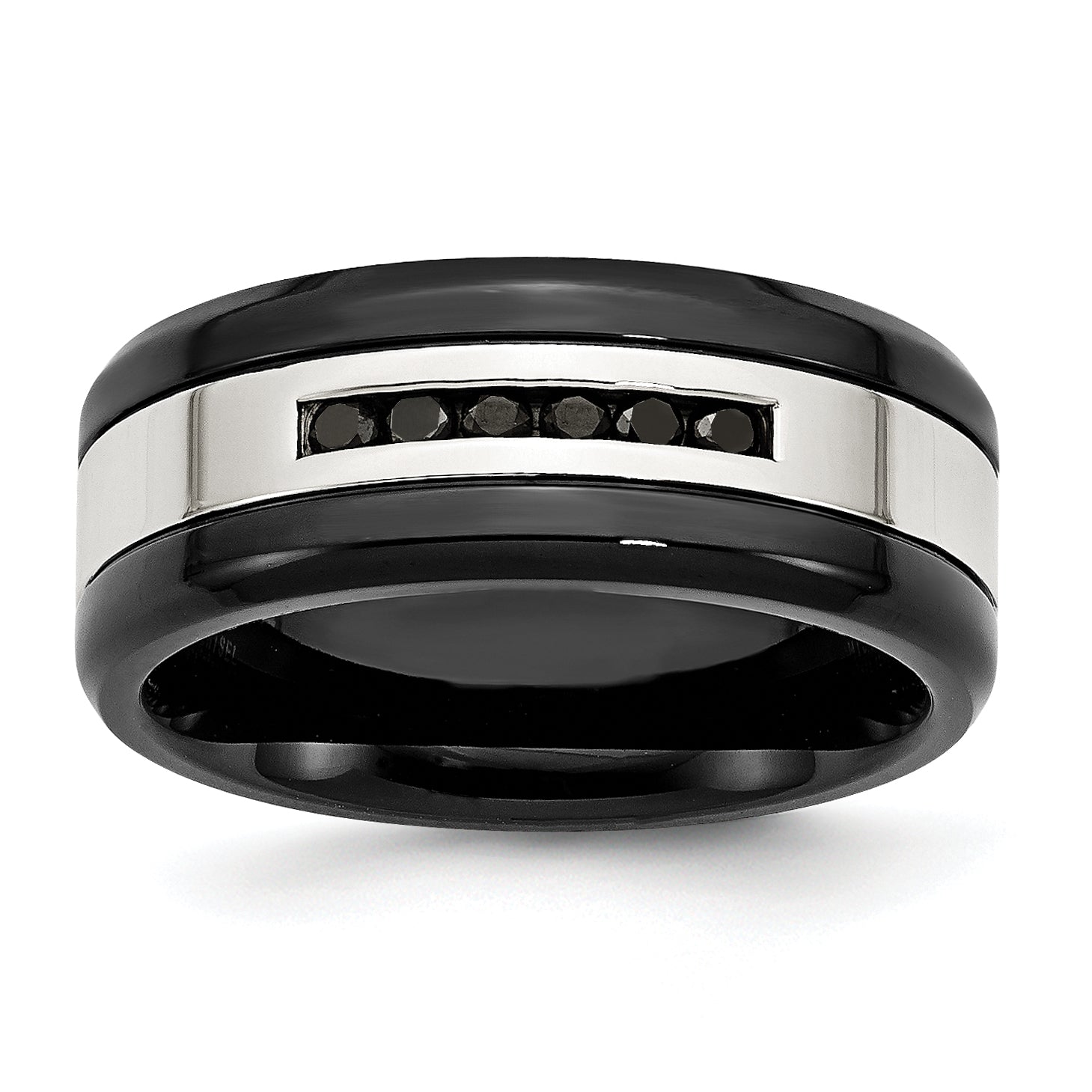 Stainless Steel Polished Black IP-plated 1/4 Carat Black Diamond 9mm Band Main image