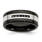 Sophia Jewelers Stainless Steel Wedding Band with Black Diamonds Polished Finish