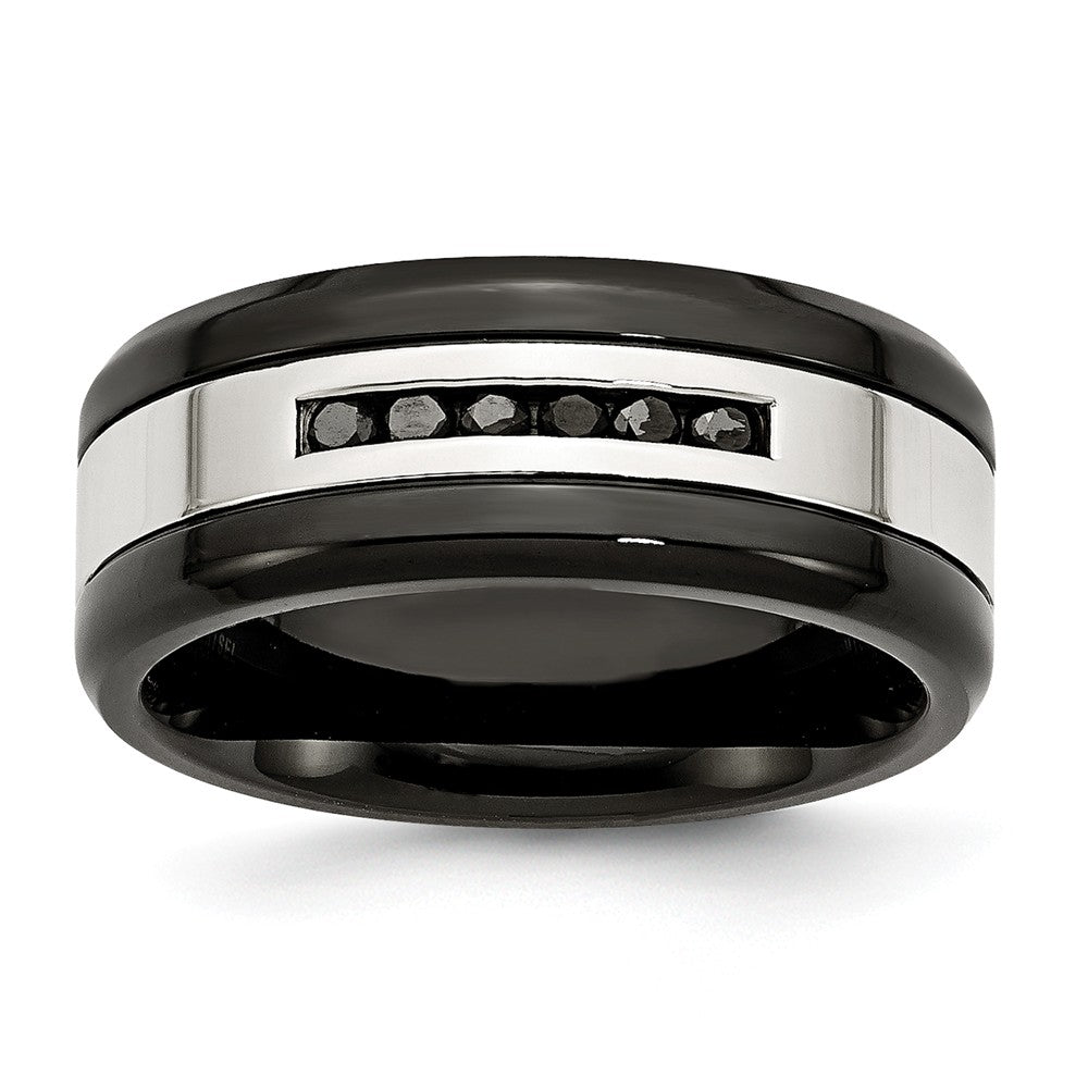 Sophia Jewelers Stainless Steel Wedding Band with Black Diamonds Polished Finish