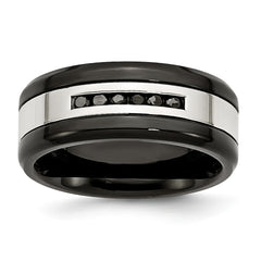 Stainless Steel Black IP-plated/Polished w/Black Diamonds 9mm Band