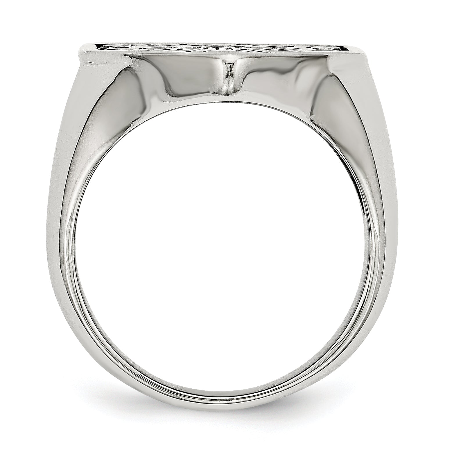 Stainless Steel Cross WithBlack Diamond Antiqued Shield Ring Secondary image