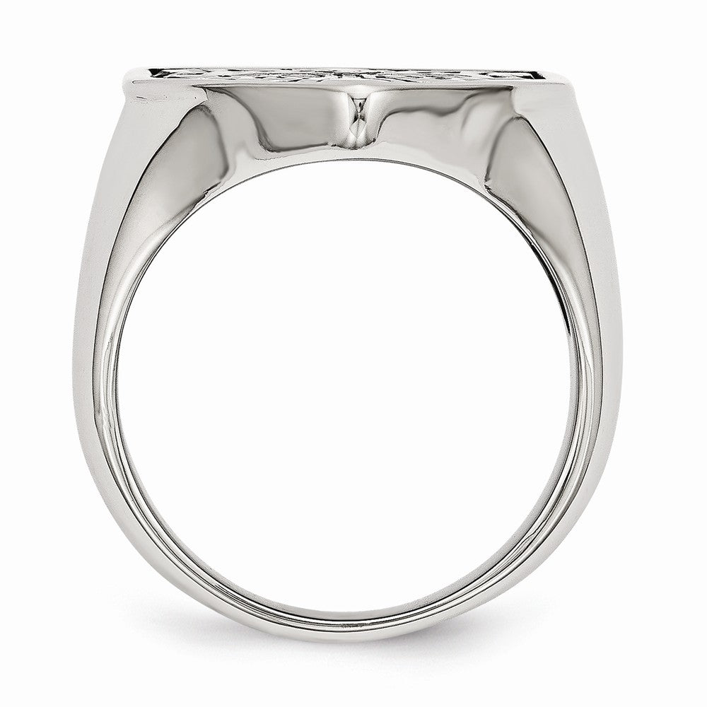 Stainless Steel Men's Ring with Black Diamond Shield Design - 9 - 9