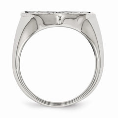 Stainless Steel Men's Ring with Black Diamond Shield Design - 9 - 9