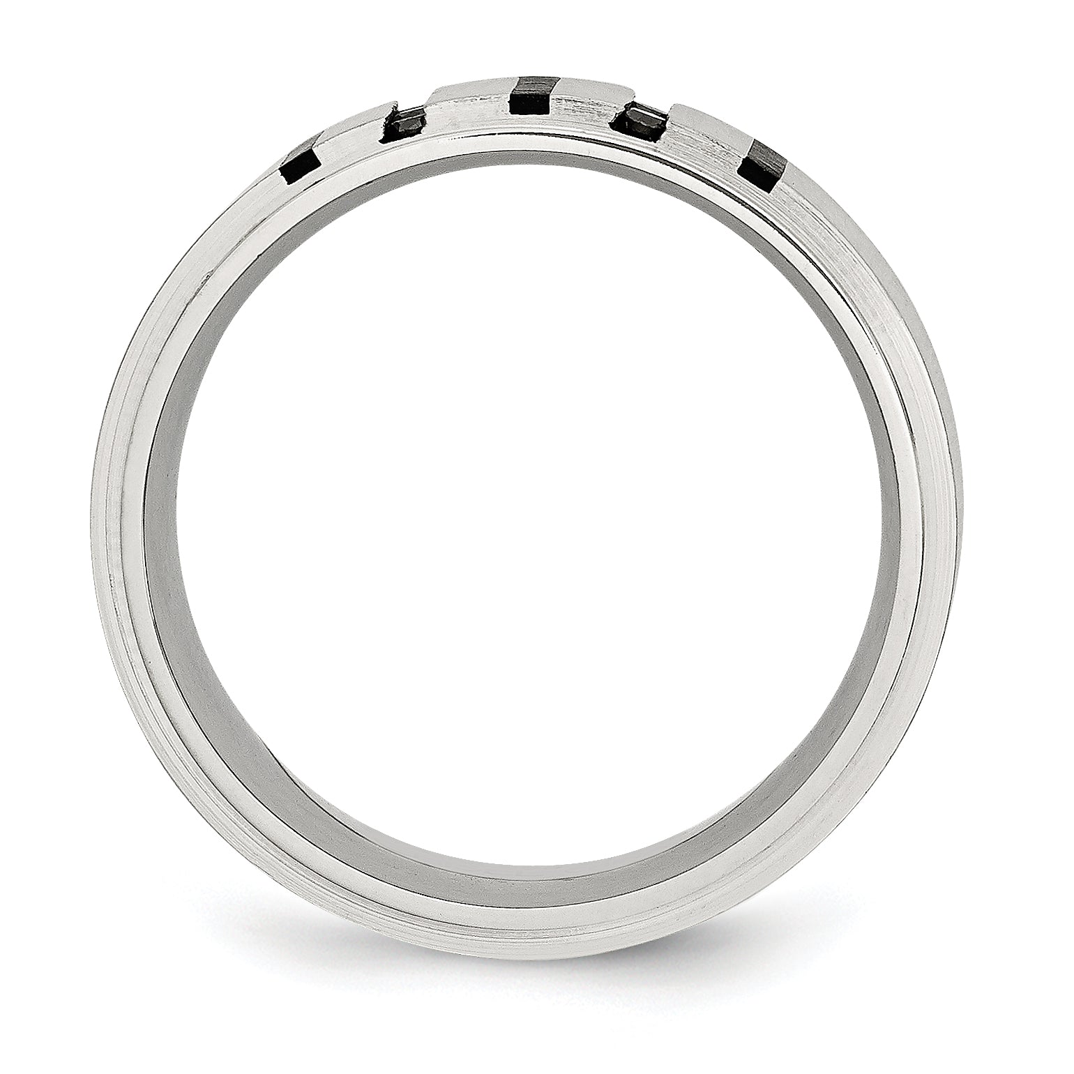 Stainless Steel Brushed Center Black IP-plated 1/6 Carat Diamond 9mm Band Secondary image
