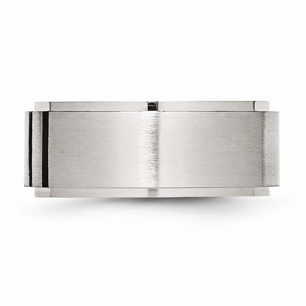 Stainless Steel Wedding Band with Black Diamonds and Engravable Modern IP-Plating