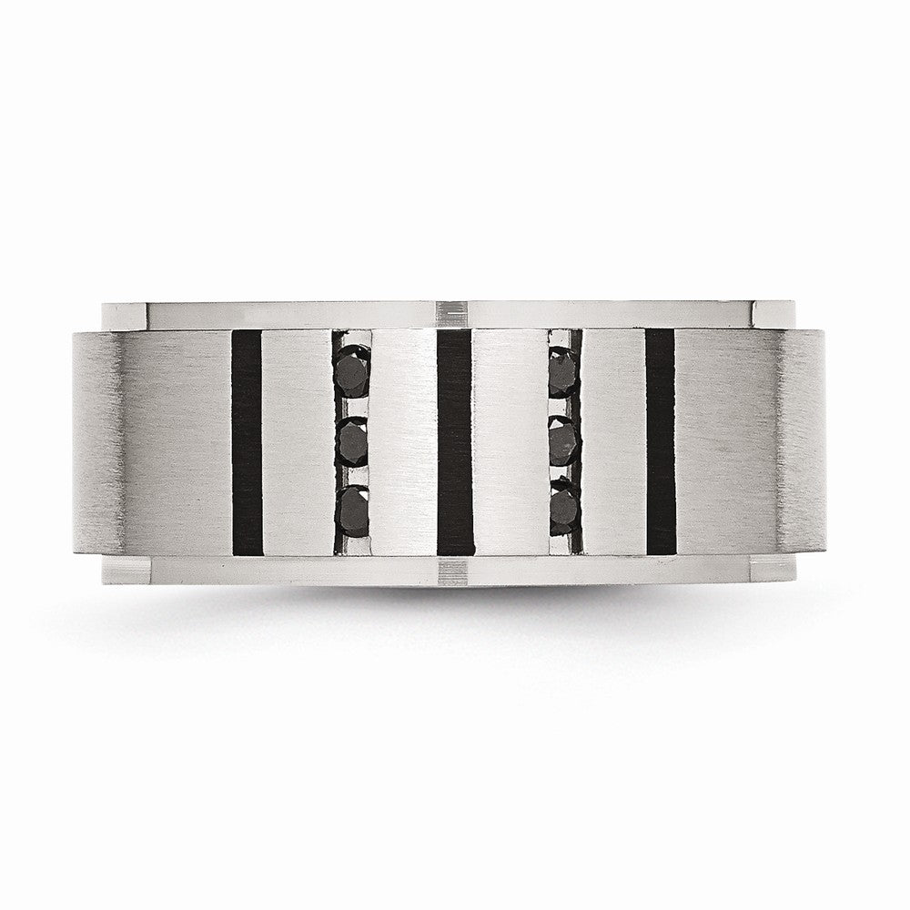 Stainless Steel Wedding Band with Black Diamonds and Engravable Modern IP-Plating