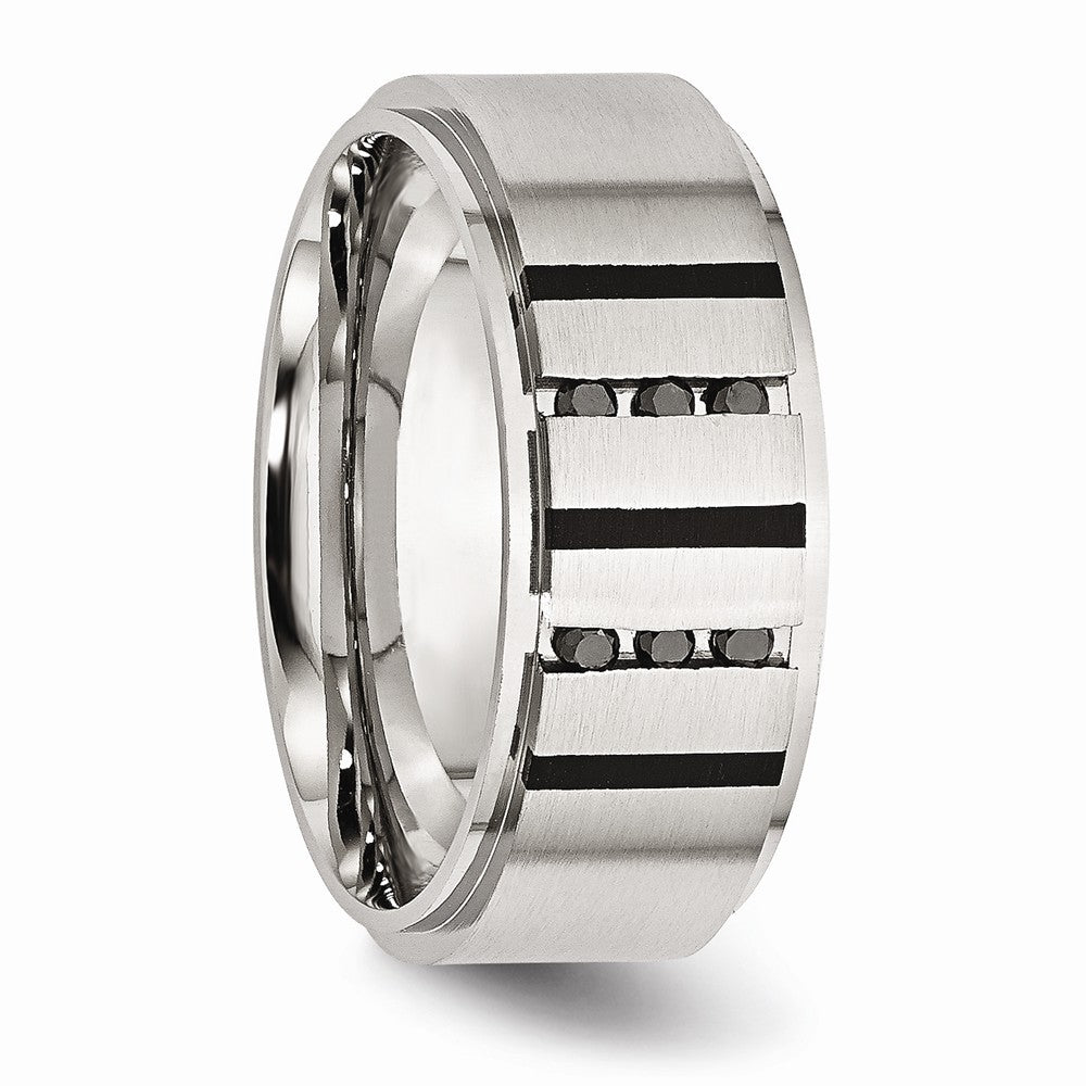 Stainless Steel Wedding Band with Black Diamonds and Engravable Modern IP-Plating