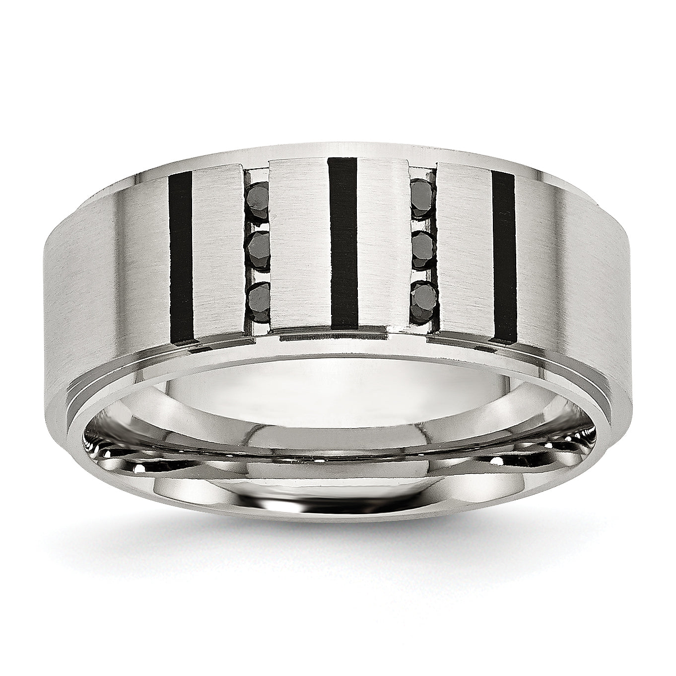 Stainless Steel Brushed Center Black IP-plated 1/6 Carat Diamond 9mm Band Main image