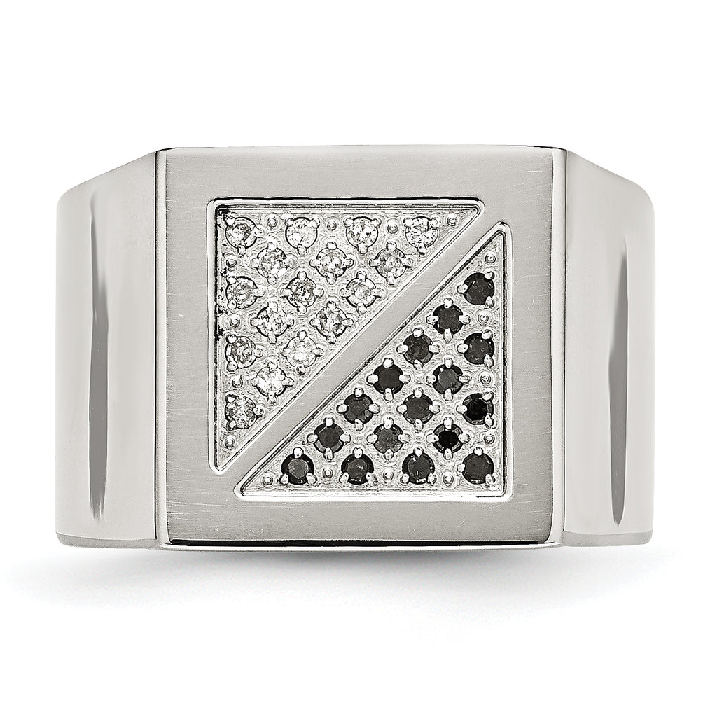 Stainless Steel Polished 1/4 Carat Black and White Diamond Ring