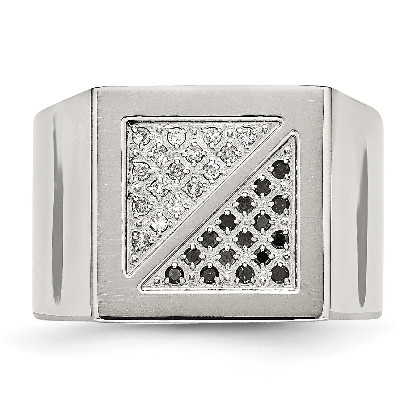 Stainless Steel Polished 1/4 Carat Black and White Diamond Ring
