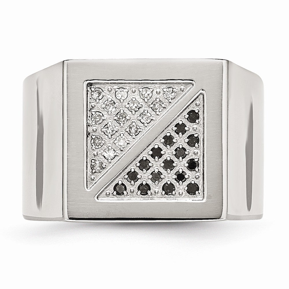 Stainless Steel Men's Ring with Black & White Diamonds Polished Elegance
