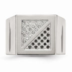 Stainless Steel Men's Ring with Black & White Diamonds Polished Elegance