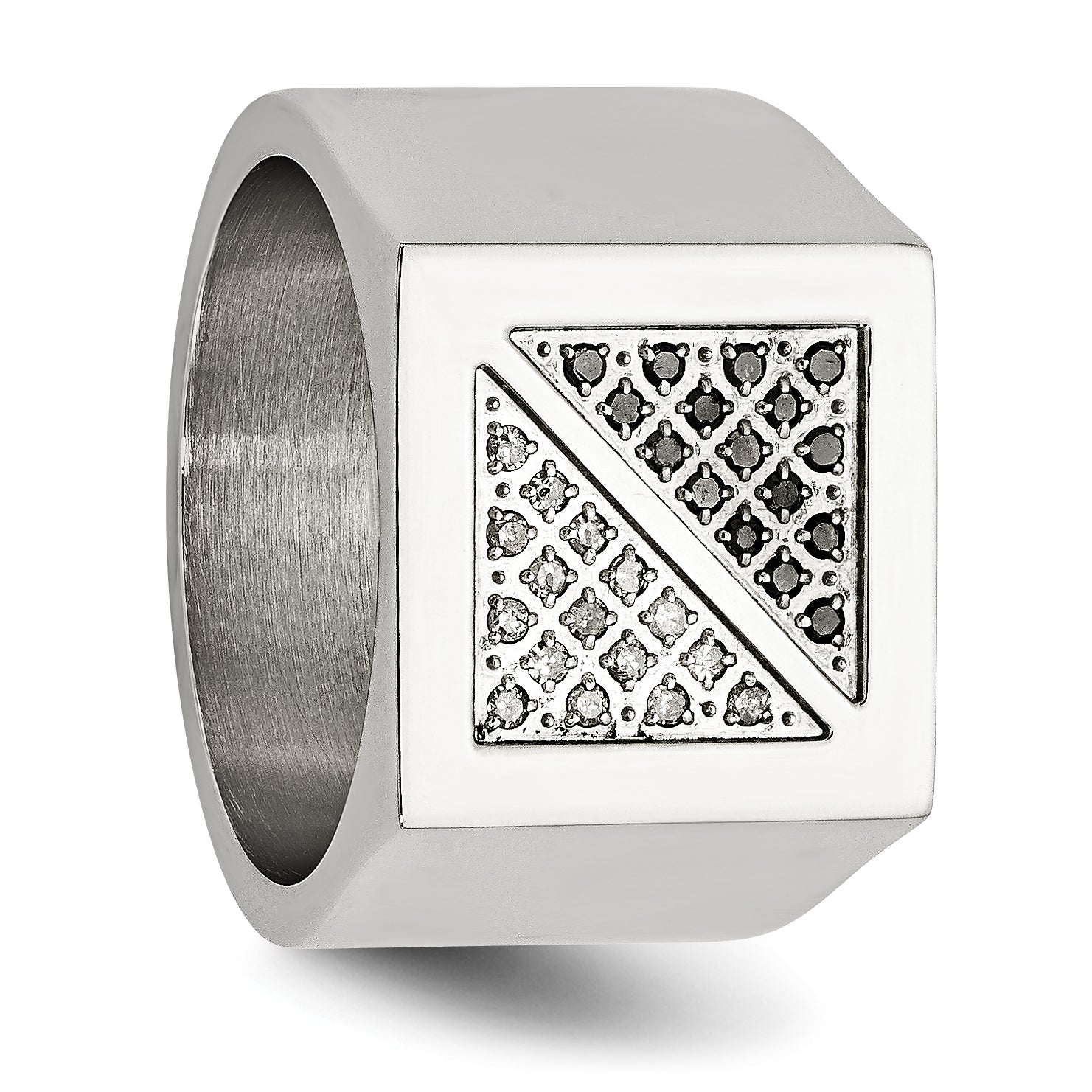 Stainless Steel Polished 1/4 Carat Black and White Diamond Ring