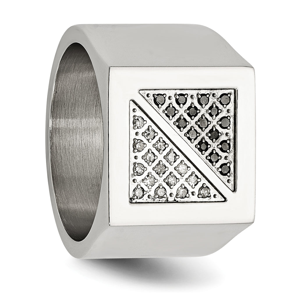 Stainless Steel Polished 1/4 Carat Black and White Diamond Ring