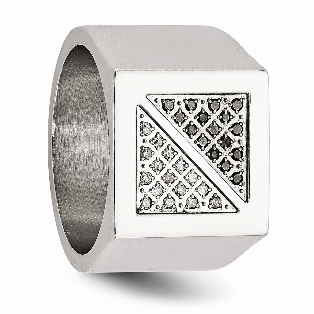 Stainless Steel Men's Ring with Black & White Diamonds Polished Elegance