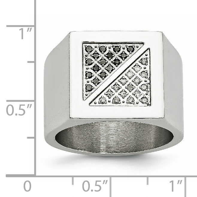 Stainless Steel Polished 1/4 Carat Black and White Diamond Ring