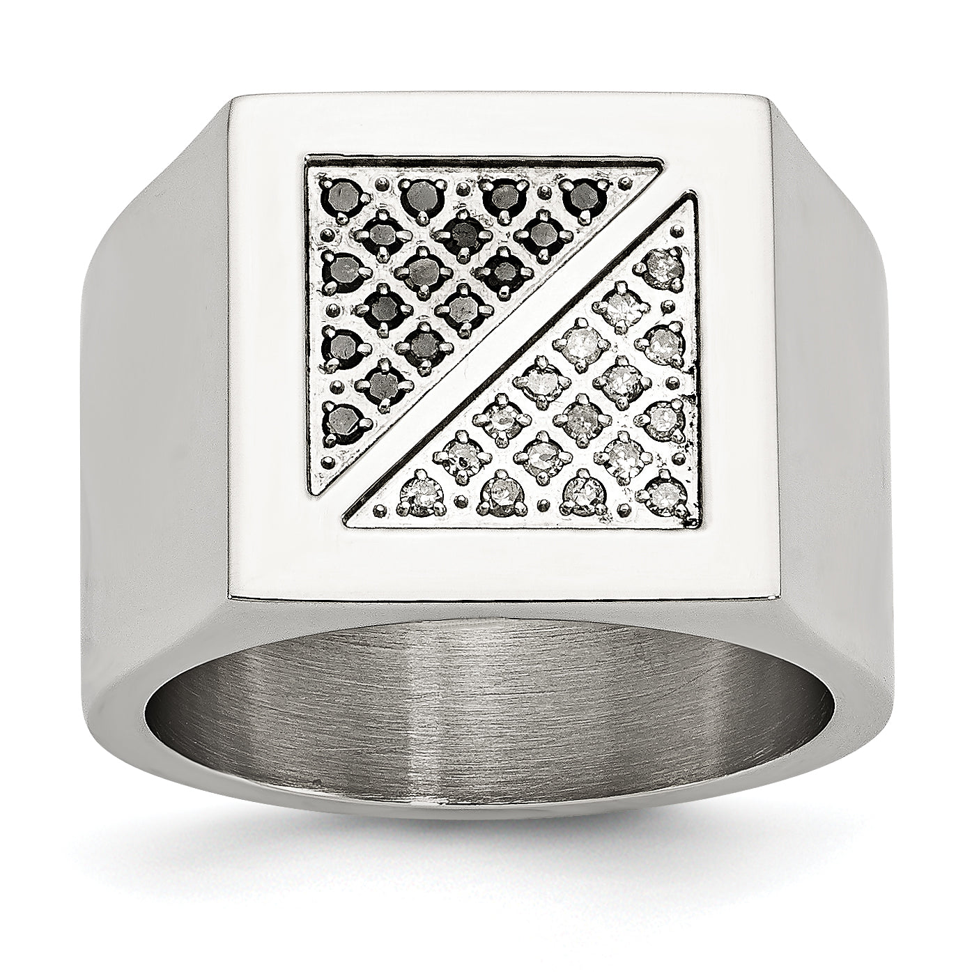 Stainless Steel Polished 1/4 Carat Black and White Diamond Ring Main image