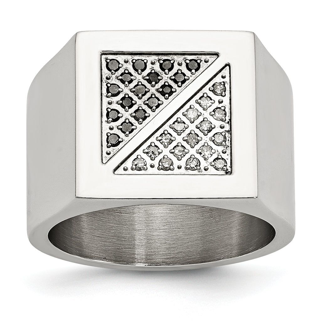 Stainless Steel Polished 1/4 Carat Black and White Diamond Ring