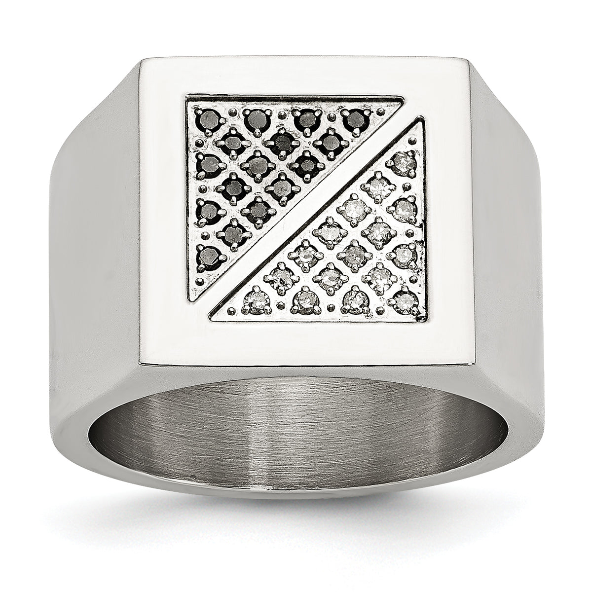 Stainless Steel Polished 1/4 Carat Black and White Diamond Ring