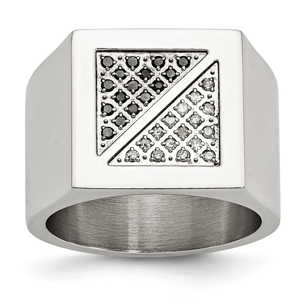 Stainless Steel Men's Ring with Black & White Diamonds Polished Elegance