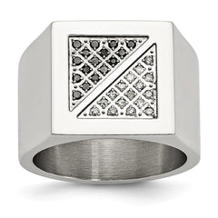 Stainless Steel Men's Ring with Black & White Diamonds Polished Elegance
