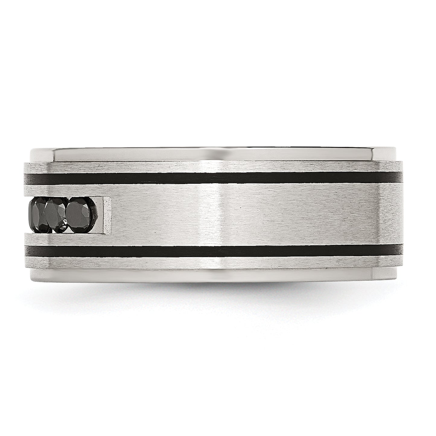 Stainless Steel Brushed/Polished Black IP 1/2ct Black Diamond 9mm Band