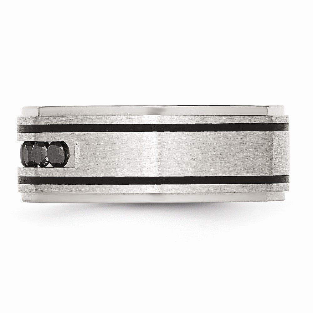Sophia Jewelers Stainless Steel Wedding Band with Black Diamonds Engravable 9mm - 7