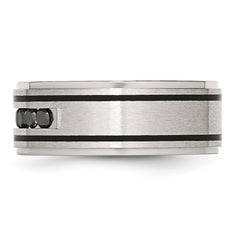 Stainless Steel Brushed/Polished Black IP 1/2ct Black Diamond 9mm Band