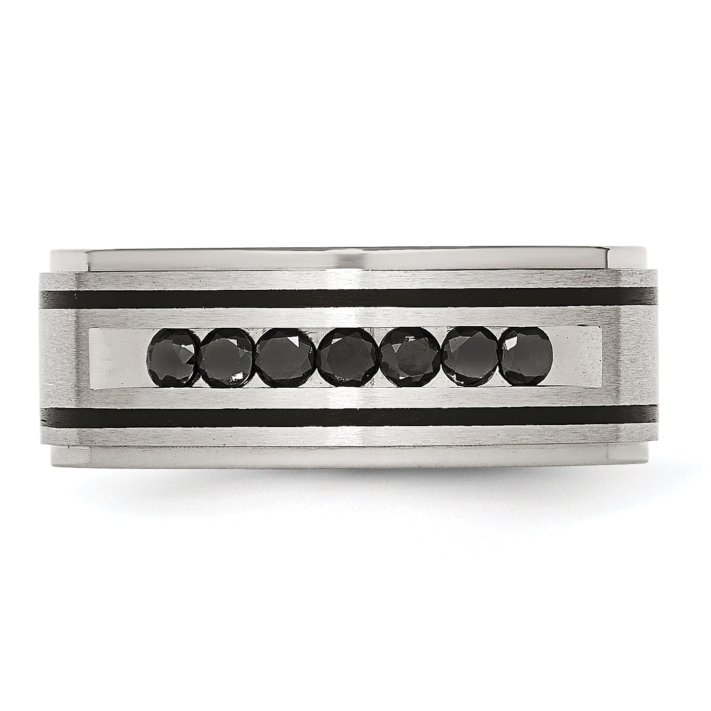 Stainless Steel Brushed/Polished Black IP 1/2ct Black Diamond 9mm Band