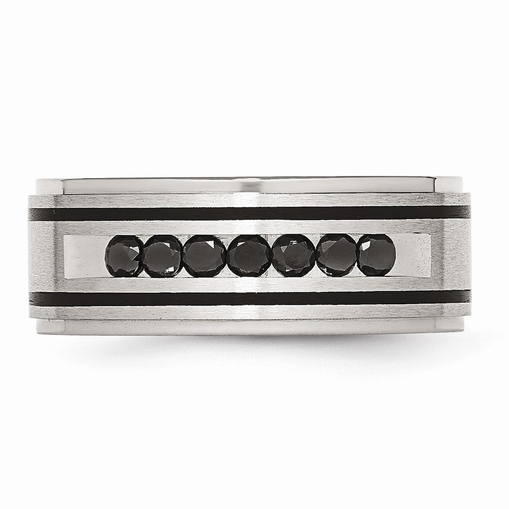 Sophia Jewelers Stainless Steel Wedding Band with Black Diamonds Engravable 9mm