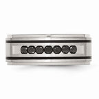 Sophia Jewelers Stainless Steel Wedding Band with Black Diamonds Engravable 9mm