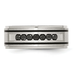 Stainless Steel Brushed/Polished Black IP 1/2ct Black Diamond 9mm Band