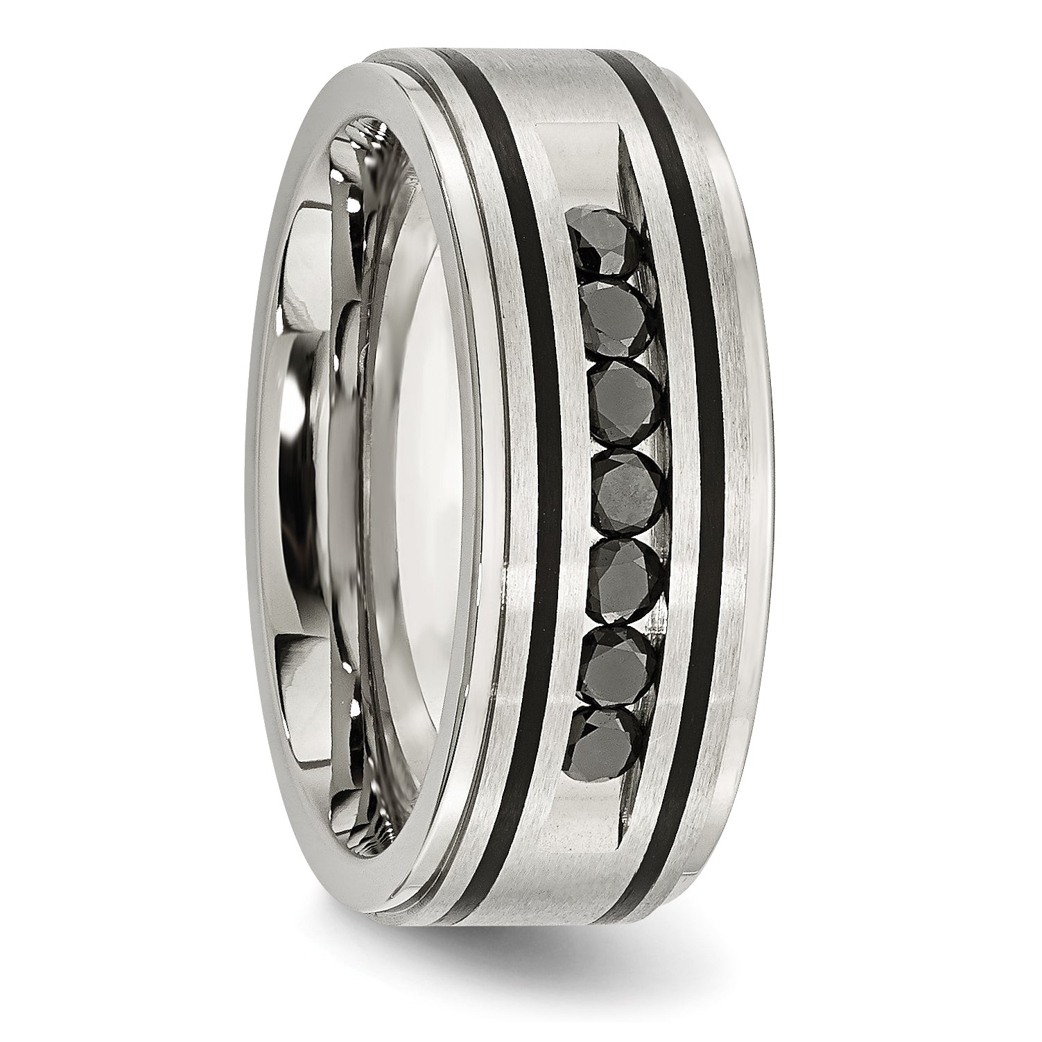 Stainless Steel Brushed/Polished Black IP 1/2ct Black Diamond 9mm Band