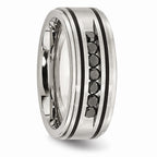 Sophia Jewelers Stainless Steel Wedding Band with Black Diamonds Engravable 9mm